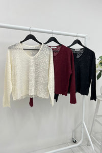 V-Neck, Floral Embossed Detailed, Lana Wool, Acrylic & Nylon Light Knitted Jumper