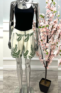 Elasticated Waist, Palm Tree 🌴 Print Detailed, Viscose, Cotton & Linen Shorts