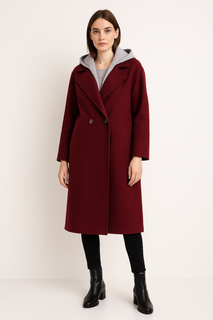 Button Detailed, Two Pocket Coat with Hoodie