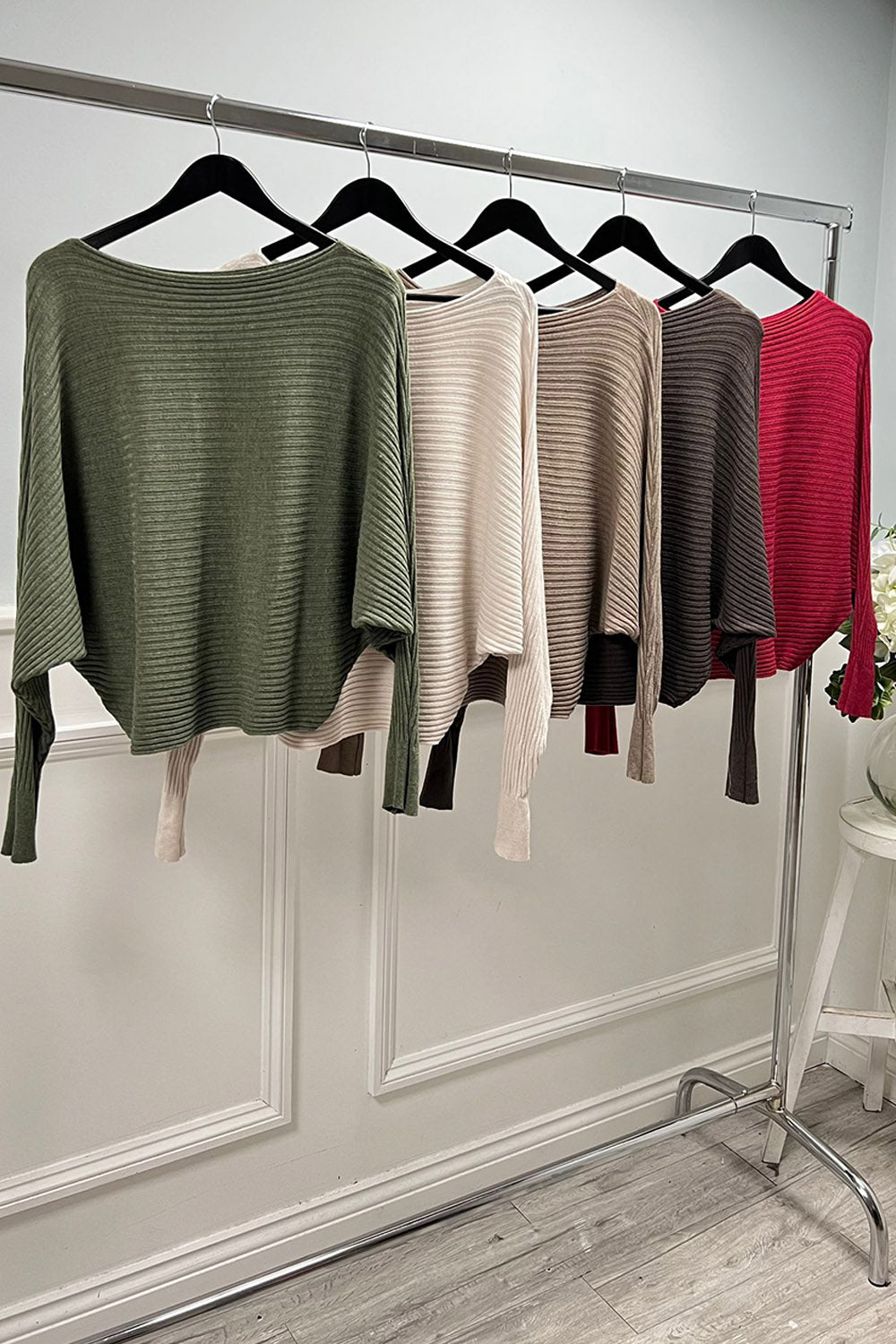 Boat Neck Jumpers with Batwing Sleeves