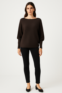 Dark Brown Sweater – Boat Neck with Batwing Sleeves