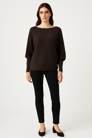 Dark Brown Sweater – Boat Neck with Batwing Sleeves