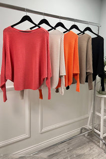 Slash Neck, Viscose Knitted, Ribbed Batwing Jumper