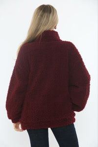 Relaxed, oversized , Front zip , Two side pockets Teddy Jacket