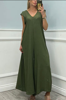 V Front & Back, Tie Back Detailed, Frill Sleeve, Wide Leg Jumpsuit