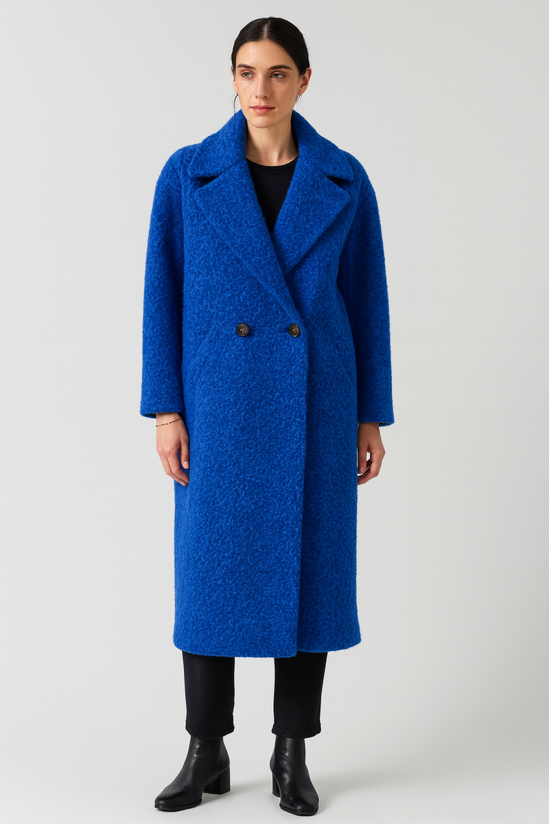 Textured Wool-Blend Long Coat