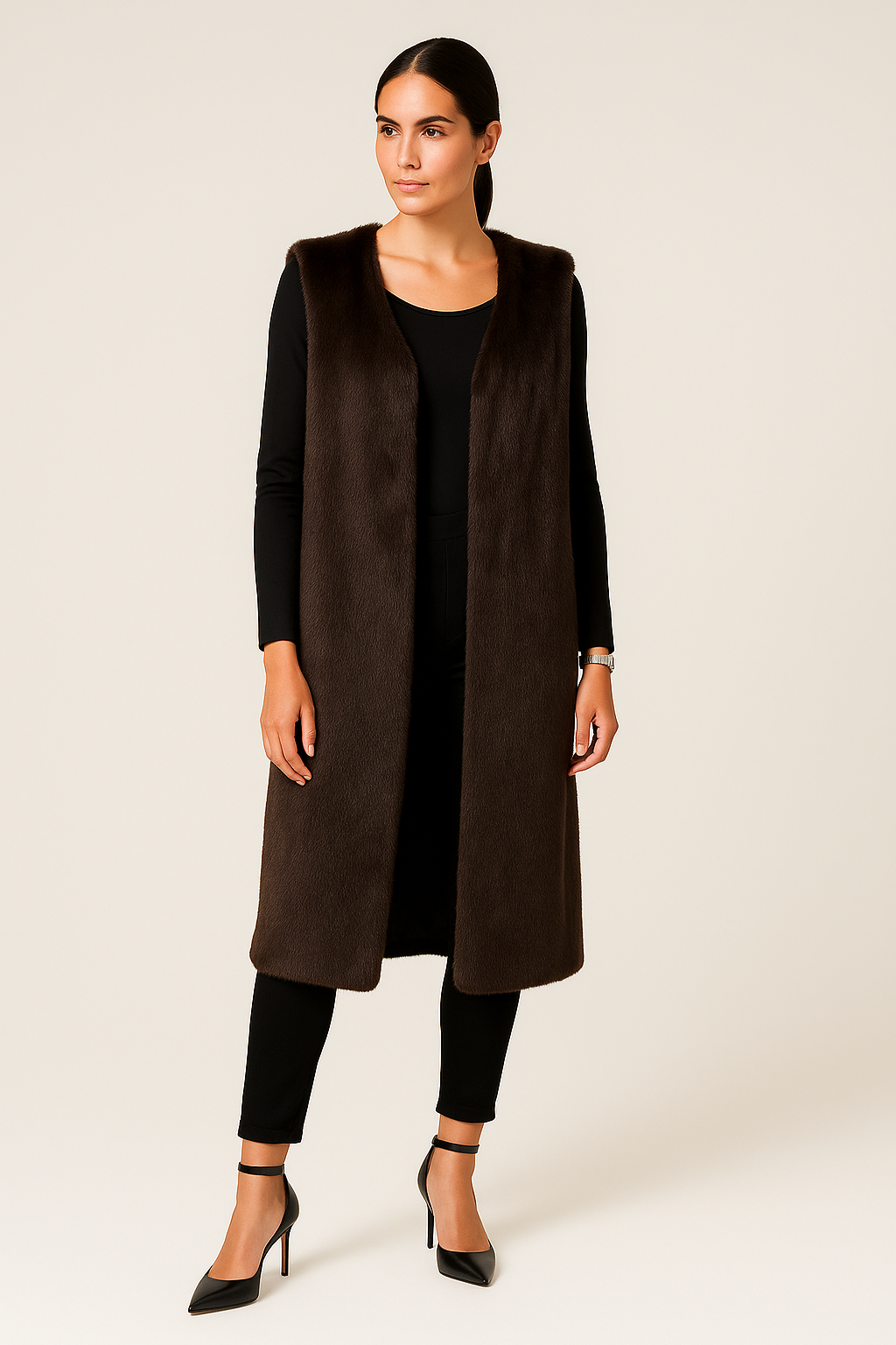 Sleeveless faux fur jacket with Open Front