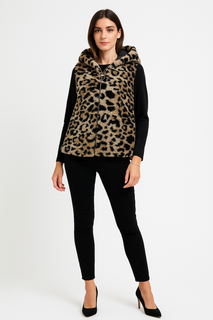Leopard print zip-up sherpa jacket