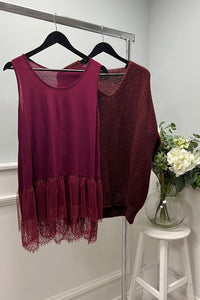 Cozy Knit Sweater with Lace Hem