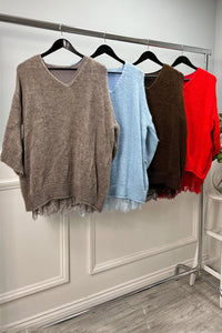 Round Neck, Lace Hem Detailed, V-Neck, Lana Wool, Viscose & Acrylic Knitted, Two Piece Set