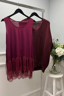 Cozy Knit Sweater with Lace Hem