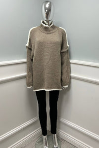 Contrast Trim High-Neck Knit Jumper
