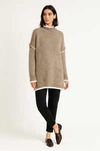 Contrast Trim High-Neck Knit Jumper