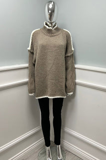 Contrast Trim High-Neck Knit Jumper