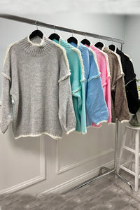 Contrast Trim High-Neck Knit Jumper
