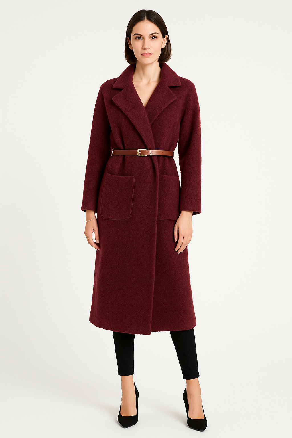 Long textured belted coat