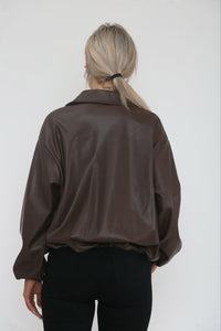 Zip Through, Elasticated Cuff & Hem, Two Pocket PU Bomber Jacket.