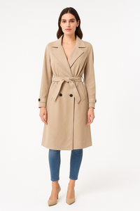 Button & Tie Front Detailed, Two Pocket Suede Trench Coat.