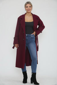 Button & Tie Front Detailed, Two Pocket Suede Trench Coat.