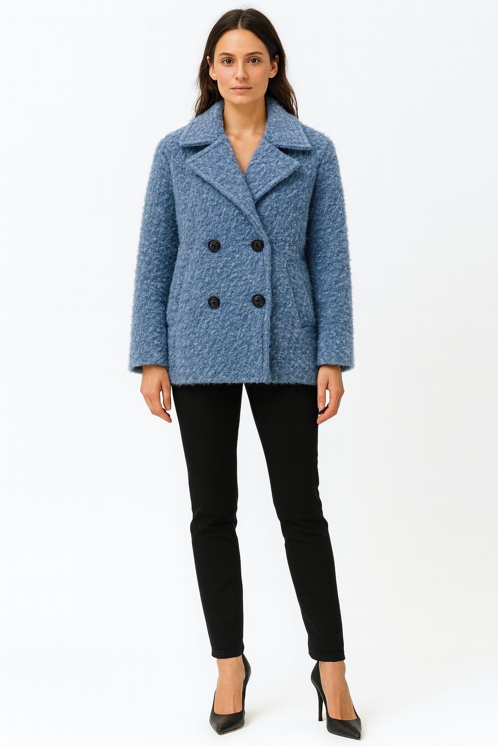 Wide lapel collar, double-breasted button closure Jackets with Side slit pockets