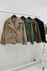 Wide lapel collar, double-breasted button closure Jackets with Side slit pockets