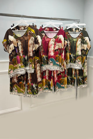 relaxed-fit , abstract print co-ord set with wide-leg trousers