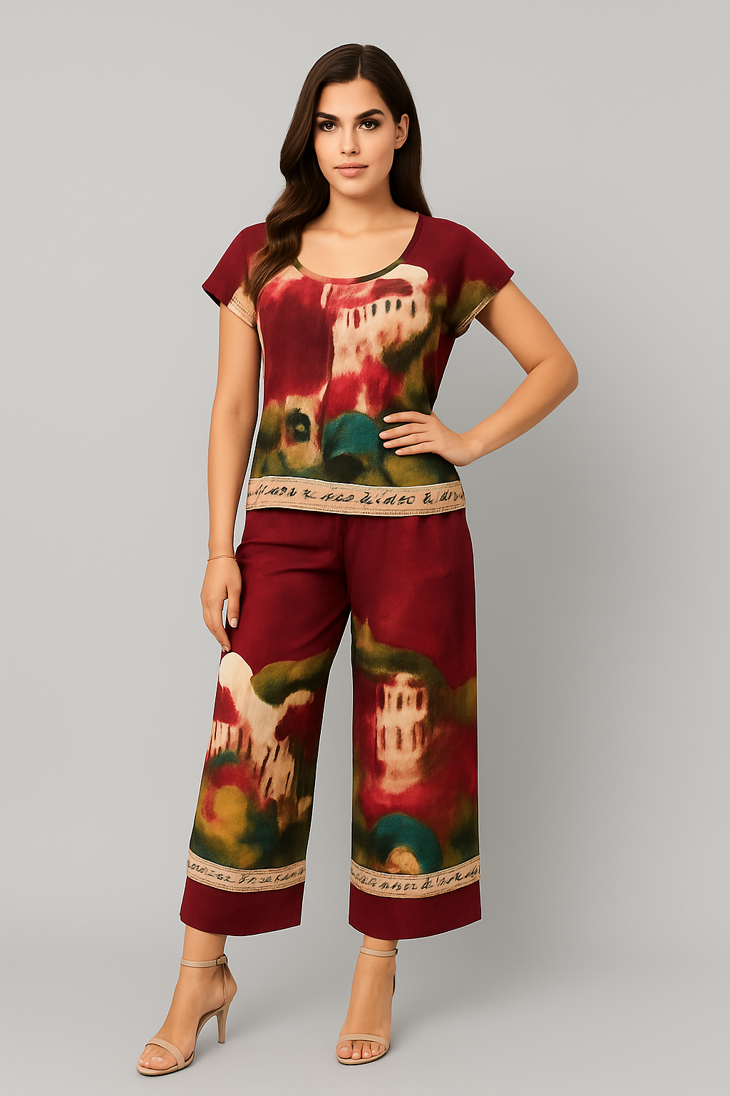 relaxed-fit , abstract print co-ord set with wide-leg trousers