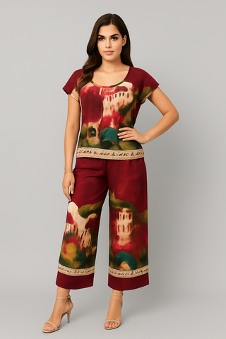 relaxed-fit , abstract print co-ord set with wide-leg trousers