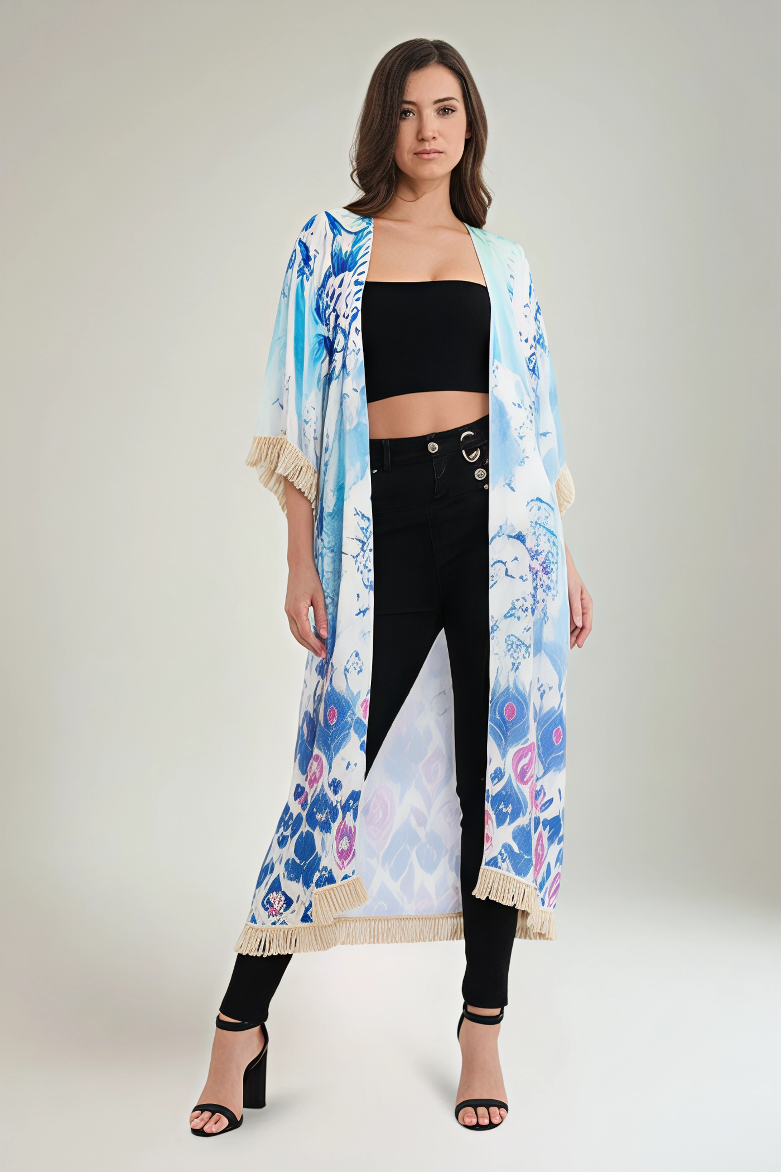 Printed Tassel, Detailed Cardigan.