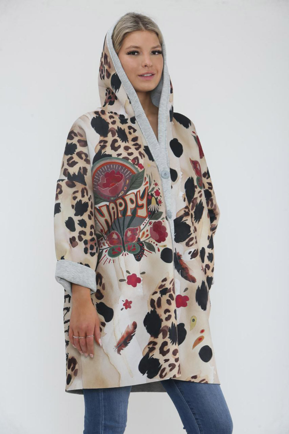 Two Pocket Oversized Printed Hoodie