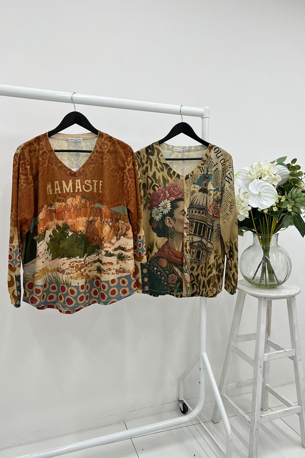 V-Neck, Printed Lurex Top