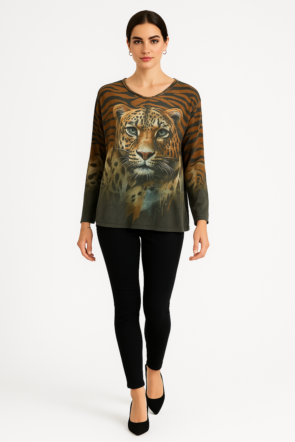 V-Neck, Printed Lurex Top