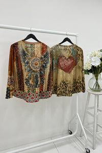 V-Neck, Printed Lurex Top