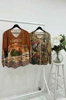 V-Neck, Printed Lurex Top