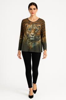 V-Neck, Printed Lurex Top