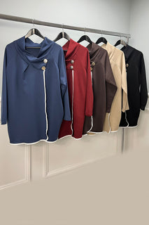 Golden Broach Detailed, Oversized Wrapover Top
