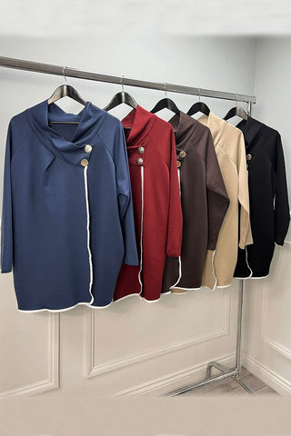 Golden Broach Detailed, Oversized Wrapover Top