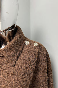 Brown Cape Coat – Button Shoulder with Draped Front