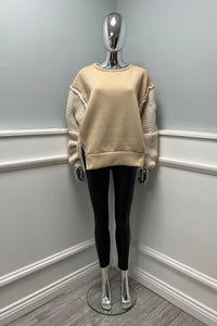 Oversized, round neck Jumper with ribbed knit panels on Sleeves