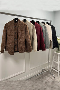 Textured wool-blend jacket with matching scarf