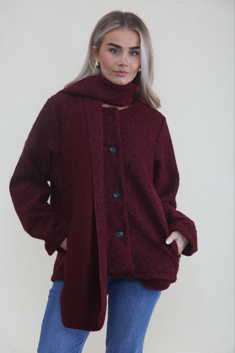 Textured wool-blend jacket with matching scarf