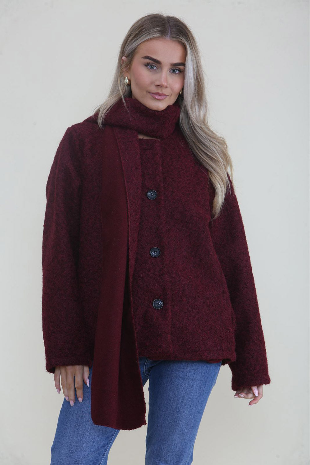 Textured wool-blend jacket with matching scarf