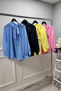 High Neck, Bow Detailed, Elasticated Cuff Top.