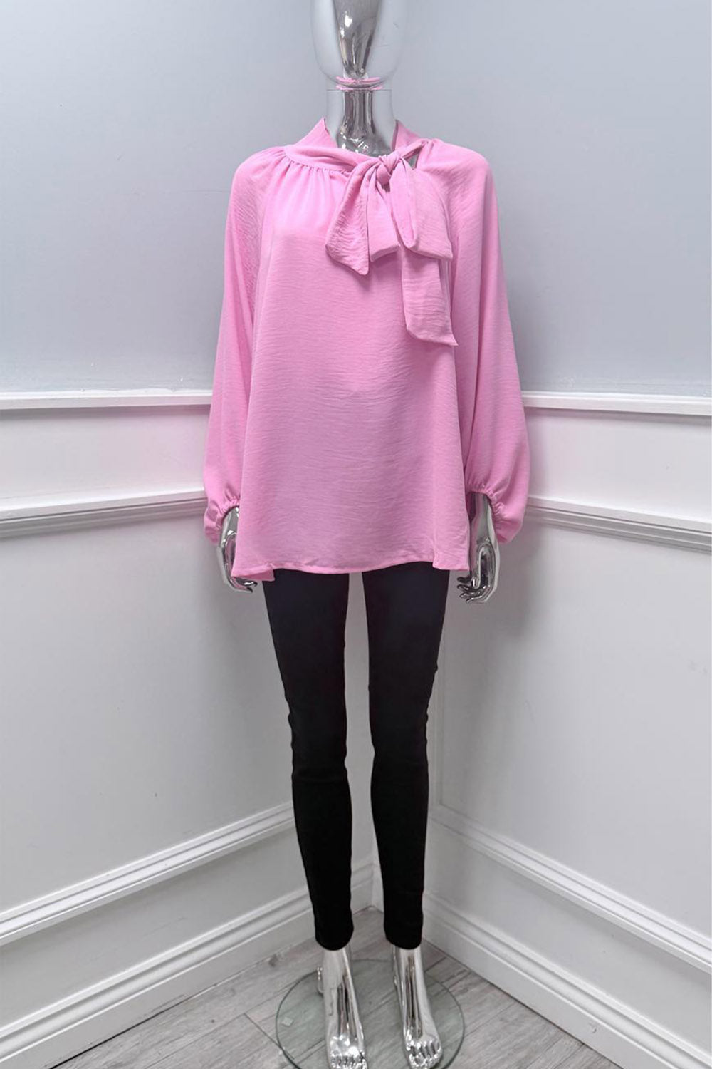 High Neck, Bow Detailed, Elasticated Cuff Top.