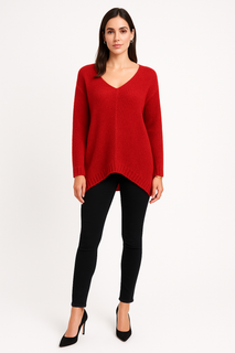 V-Neck, Acrylic & Nylon Knitted, Oversized Batwing Jumper