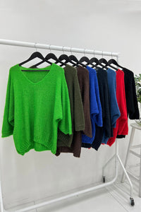 V-Neck, Acrylic & Nylon Knitted, Oversized Batwing Jumper