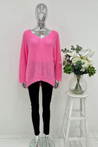 V-Neck, Acrylic & Nylon Knitted, Oversized Batwing Jumper