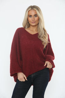 V-Neck, Acrylic & Nylon Knitted, Oversized Batwing Jumper