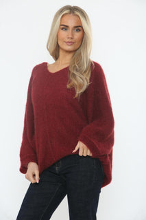 V-Neck, Acrylic & Nylon Knitted, Oversized Batwing Jumper