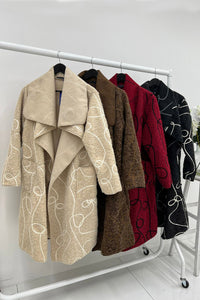Oversized shawl collar , textured open-front coats